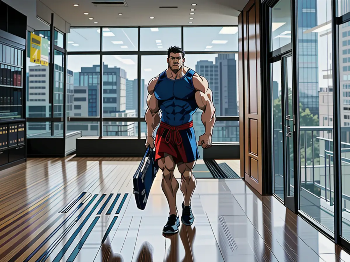 An individual approaches a spinning entryway located within an administrative complex.